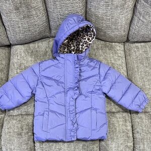 Pink Platinum Purple Puffer Jacket with Leopard Print Lining